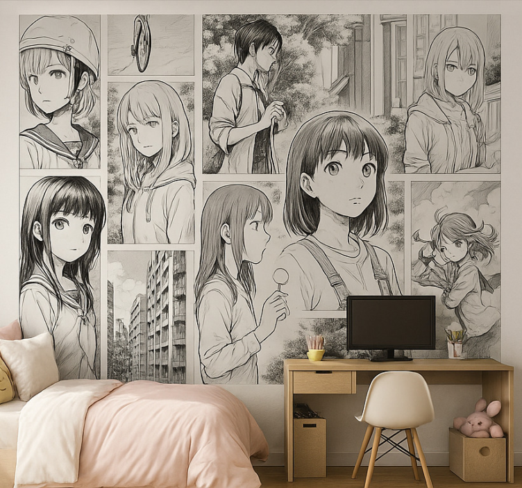 Fototapete Jugendzimmer schwarz-weiß-manga - TenStickers