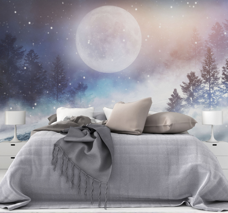 Schlafzimmer Tapete Fantasiewald mit vollmond - TenStickers