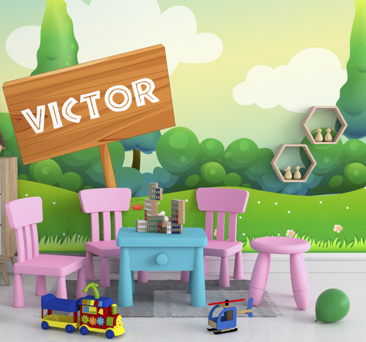 Fototapete Kinderzimmer verspielte grüne landschaft - TenStickers