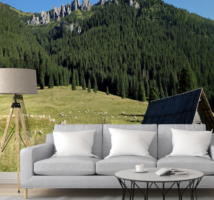 Fototapete Landschaft bergige grüne szene - TenStickers