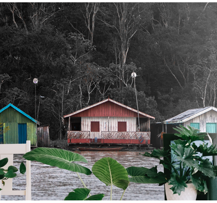 Fototapete Landschaft bunte flusshäuser - TenStickers