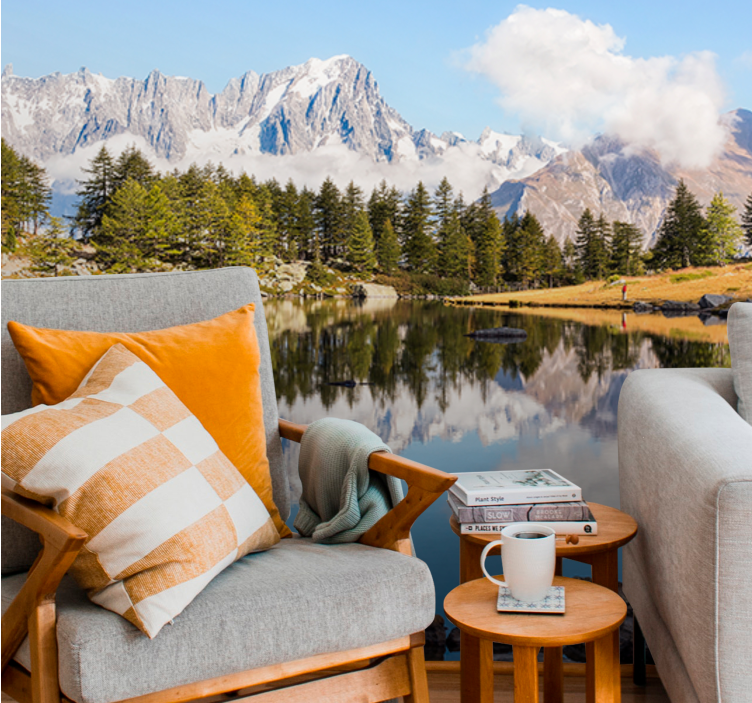 Fototapete landschaft mit bergspiegelung - TenStickers