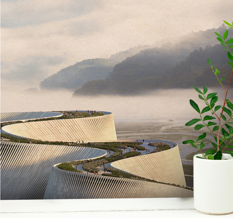 Fototapete landschaft mit geschwungener architektur - TenStickers