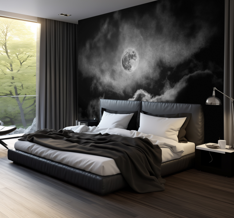 Schlafzimmer Tapete düsterer Mond und Wolken - TenStickers