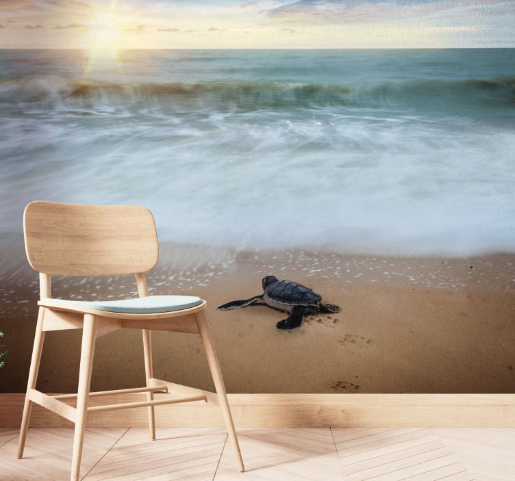 Fototapete Wohnzimmer Schildkröte an der Küste - TenStickers