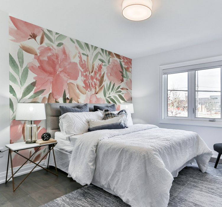 Fototapete Panorama papiermalerei mit panoramischem blumenmuster - TenStickers