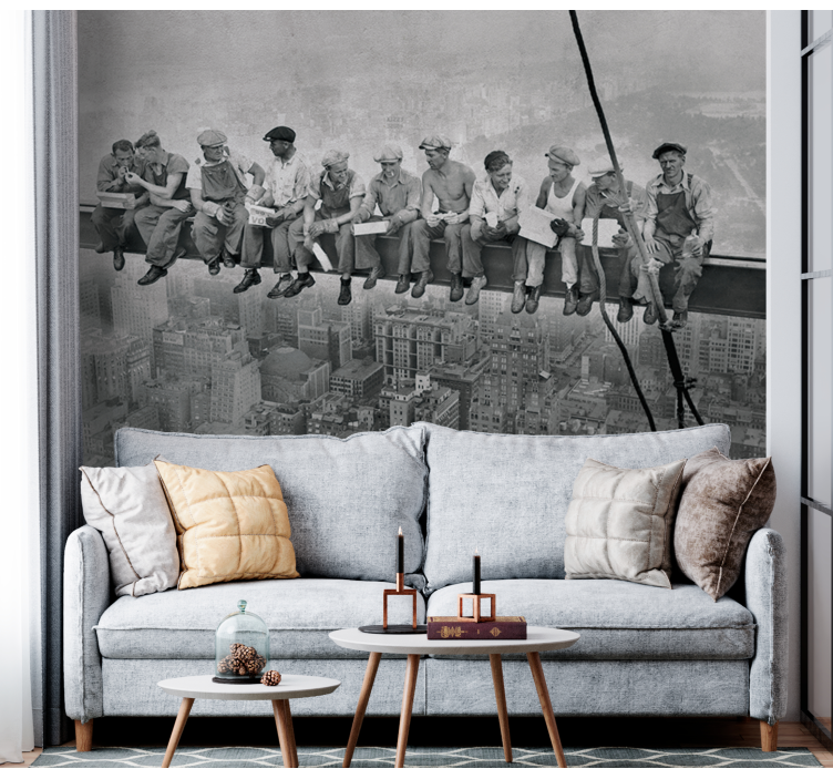 Tapete Wohnzimmer vintage Männer auf Gerüst - TenStickers