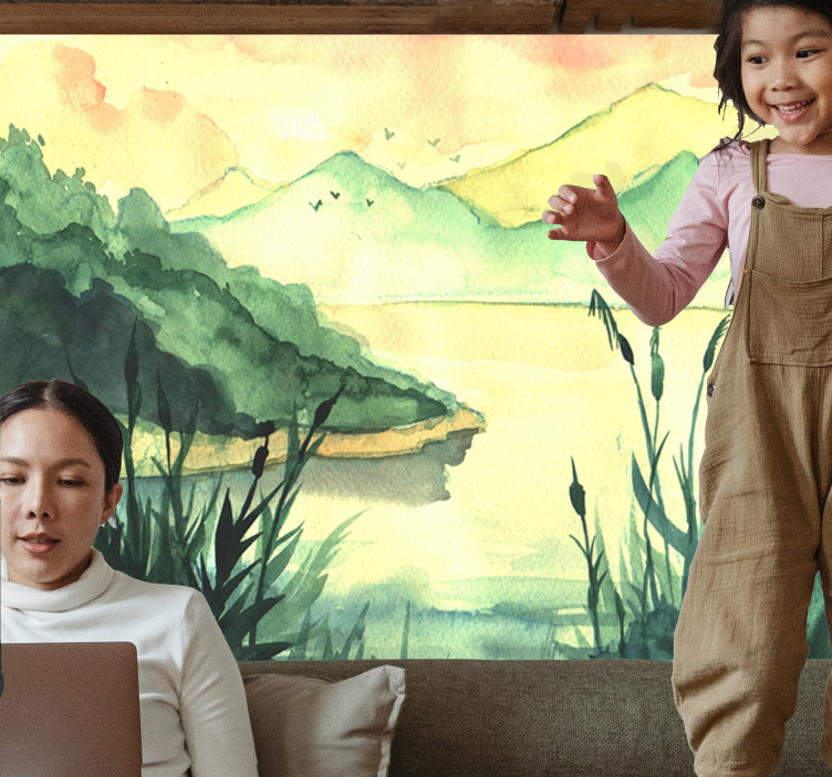 Fototapete See ruhige handgezeichnete landschaft - TenStickers