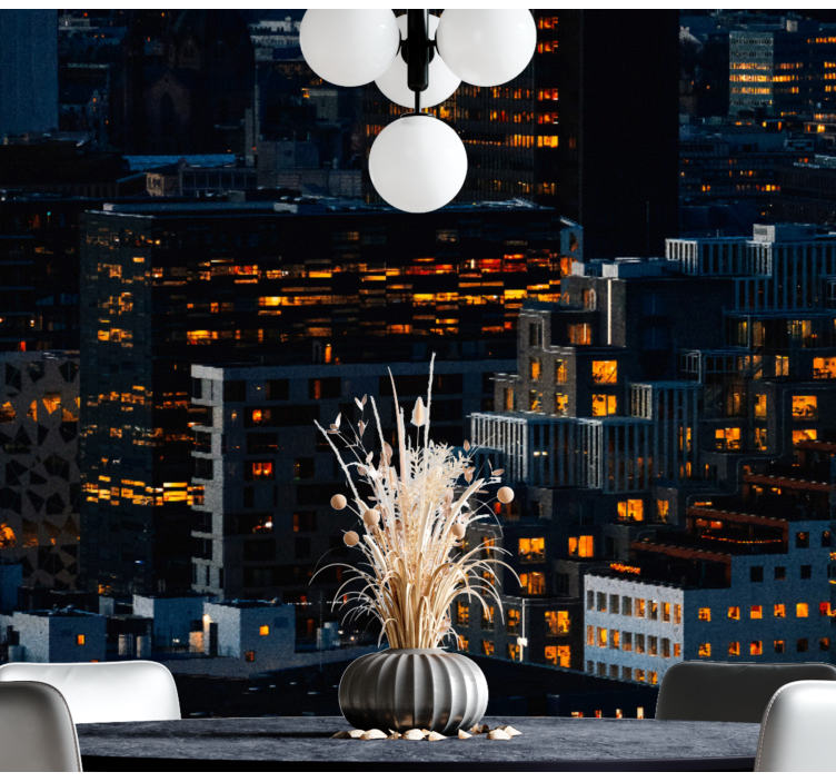 Fototapete Städte beleuchtete stadtlandschaft abends - TenStickers