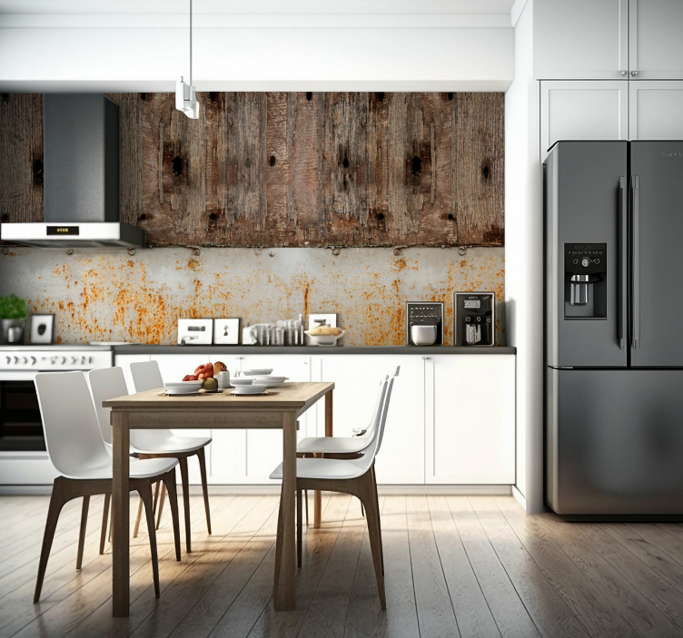 Fototapete Küche Metall und Holzplatte - TenStickers