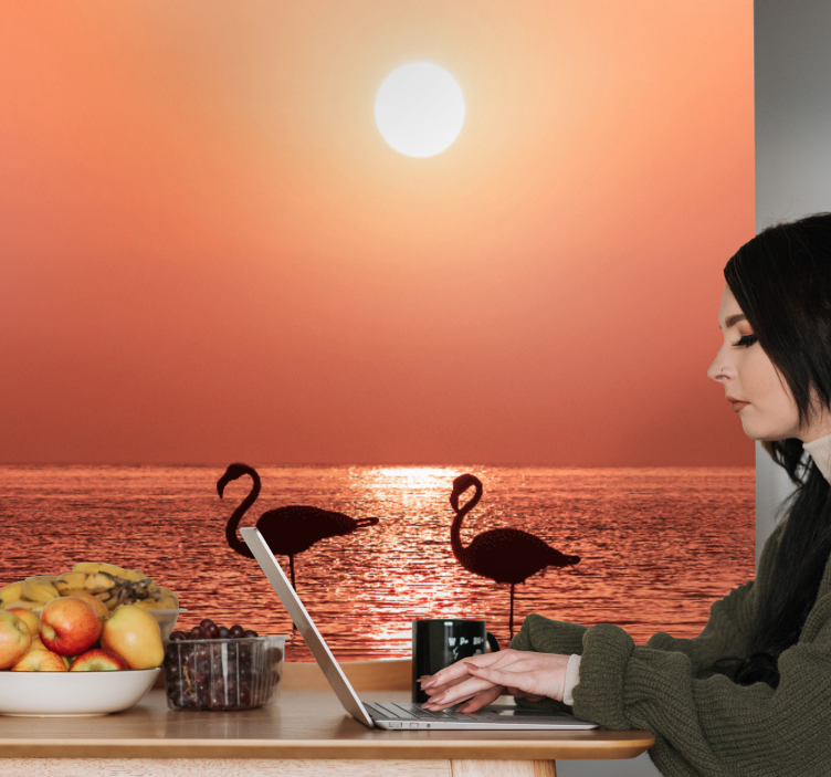 Fototapete tiere flamingo sonnenuntergang szene - TenStickers