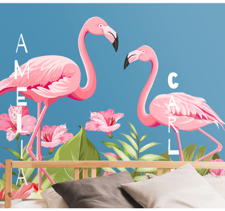 Fototapete Tiere flamingos und blüten - TenStickers