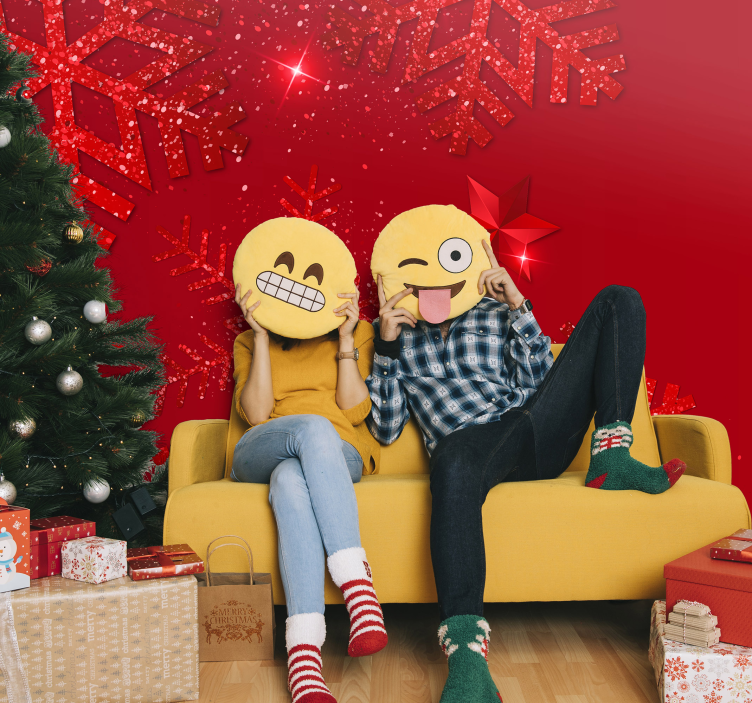 Fototapete Weihnachten glückliche emoji-gesichter - TenStickers