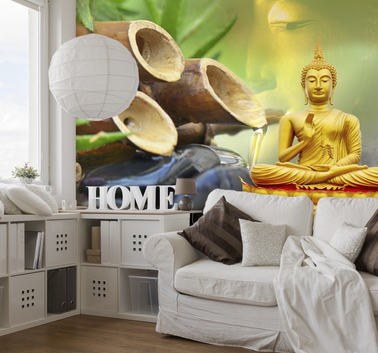 Goldener Buddha mit Wasser Wandtapete - TenStickers