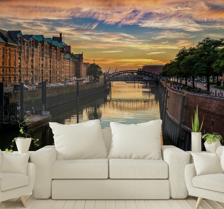 Fototapete Städte Hamburger Kanal Sonnenuntergang - TenStickers