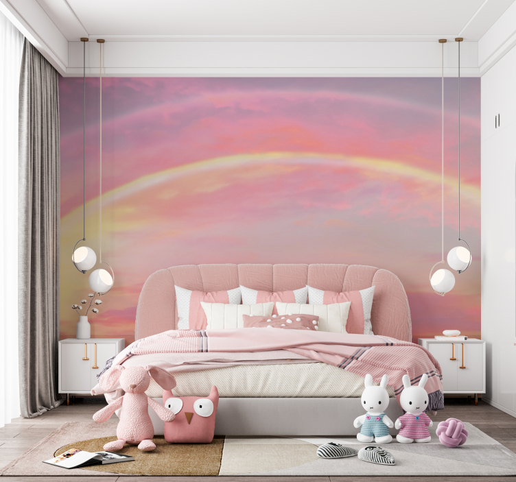 Fototapete Kinderzimmer rosa Himmel Regenbogen - TenStickers