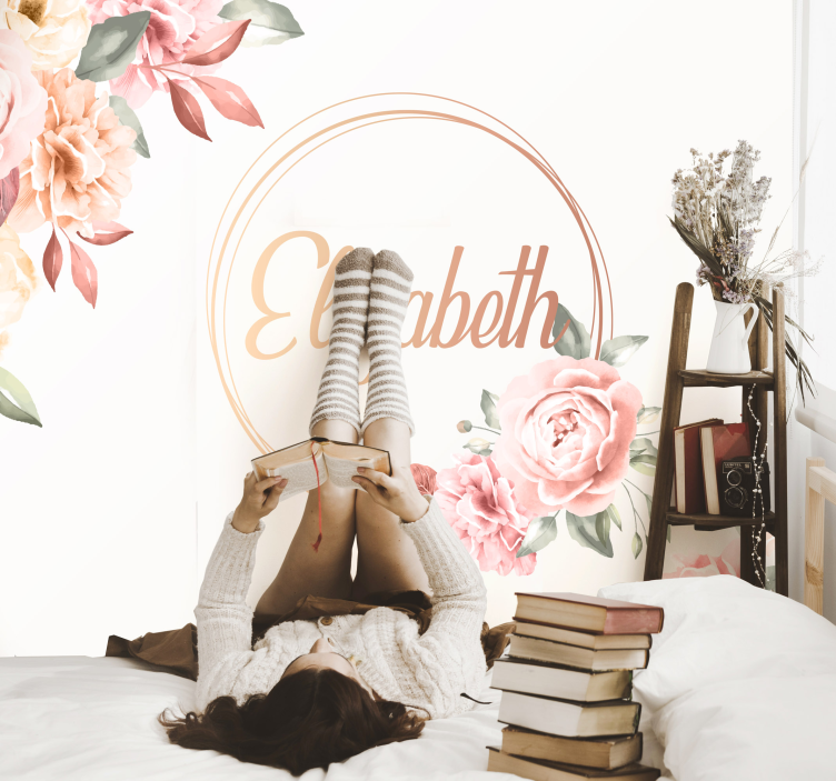 Fototapete personalisiert Blumenrahmen mit Namen - TenStickers