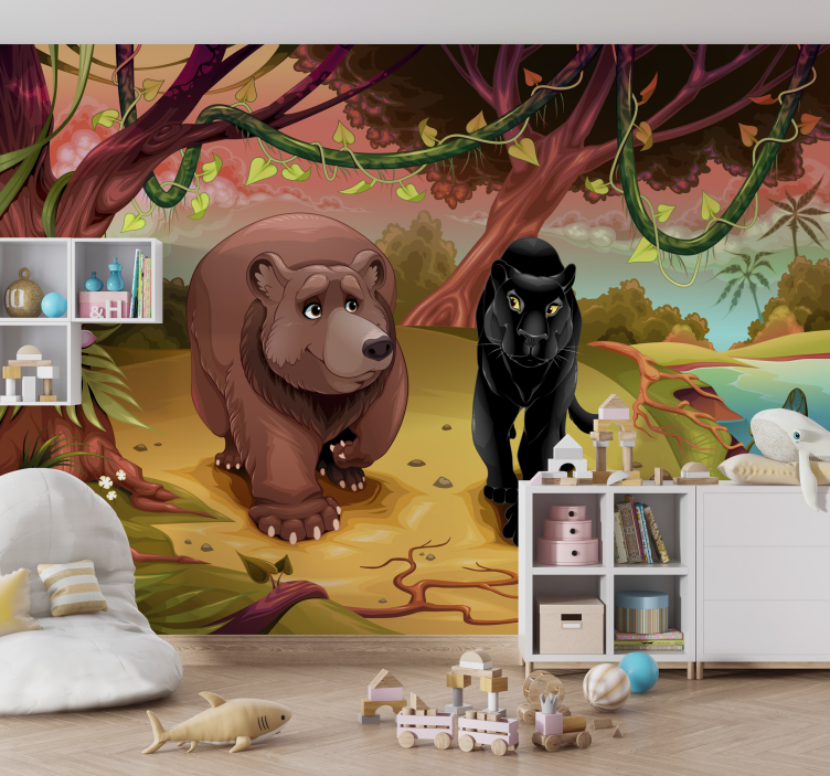Fototapete Kinderzimmer Bär und Panther - TenStickers