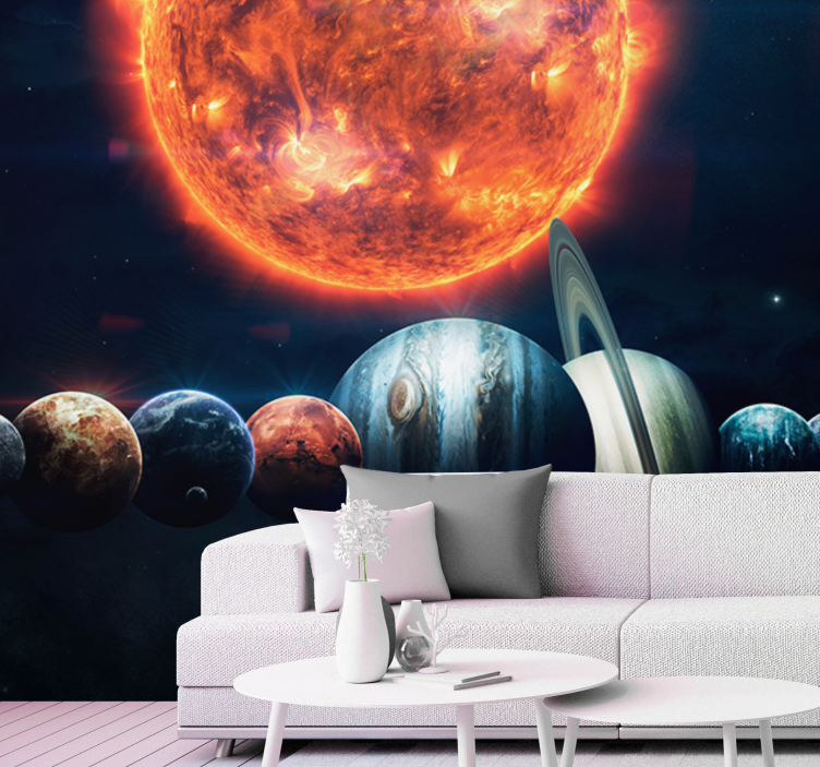 3D Tapete Wohnzimmer Weltraum mit Planeten - TenStickers