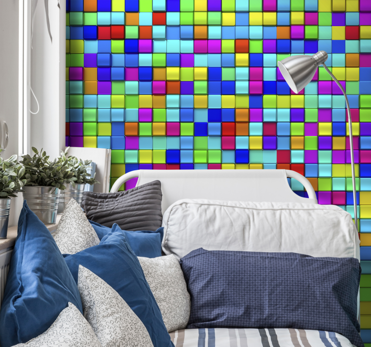Wohnzimmer Fototapete Regenbogen Würfel - TenStickers