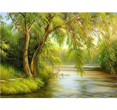 Tapete wald sanfter fluss mit weide - TenStickers