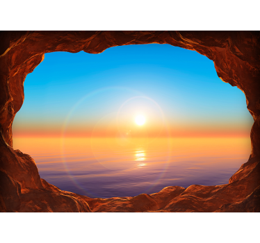 Tapete Wohnzimmer 3D Meerblick durch Höhle - TenStickers