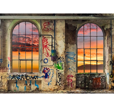 Graffiti Wand mit Ausblick 3D Tapete - TenStickers