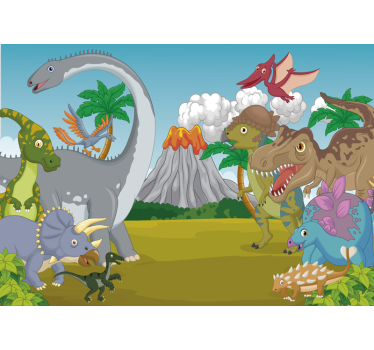 Vulkan Dinosaurier Fototapete für Kinder - TenStickers