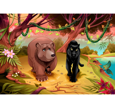 Fototapete Kinderzimmer Bär und Panther - TenStickers