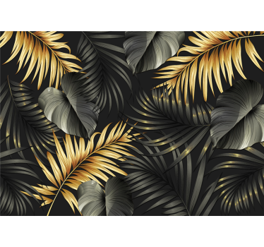 Gold-schwarze Palmenblätter Fototapete Schlafzimmer - TenStickers