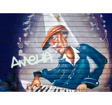 Fototapete Graffiti musiker mit hut - TenStickers