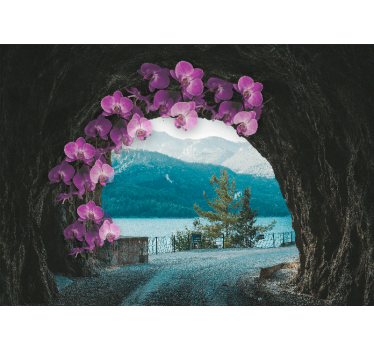 Fototapete Blumen orchideen rahmen die landschaft ein - TenStickers