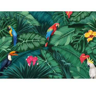 Fototapete esszimmer tropische vögel und blumen - TenStickers