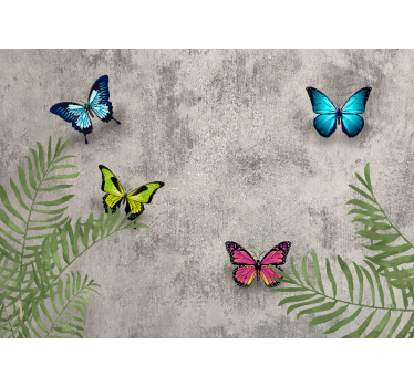 Fototapete blumen schmetterlinge und blätter - TenStickers
