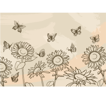 Fototapete Blumen sonnenblume schmetterling skizze - TenStickers