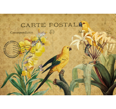 Fototapete blumen vintage papageien und flora - TenStickers