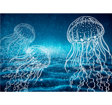 Fototapete Badezimmer blaue und weiße Quallen - TenStickers