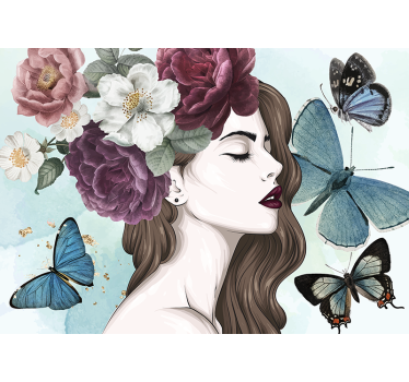 Fototapete blumen frau mit schmetterlingen - TenStickers