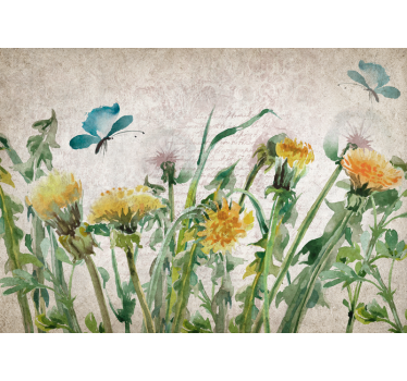 Fototapete blumen löwenzahn mit schmetterlingen - TenStickers