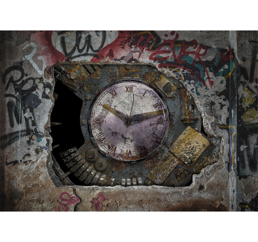 Fototapete graffiti design mit rostiger uhr - TenStickers