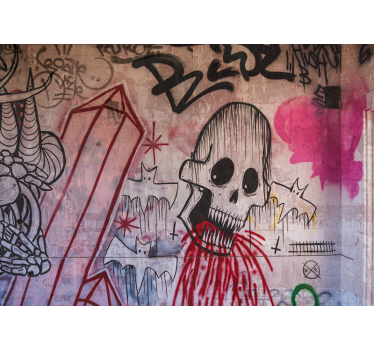Fototapete graffiti totenkopf und fledermäuse - TenStickers