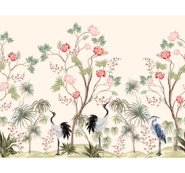 Fototapete Panorama oiseaux et arbres exotiques - TenStickers