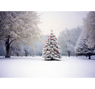 Fototapete Baum weihnachtstanne im schnee - TenStickers