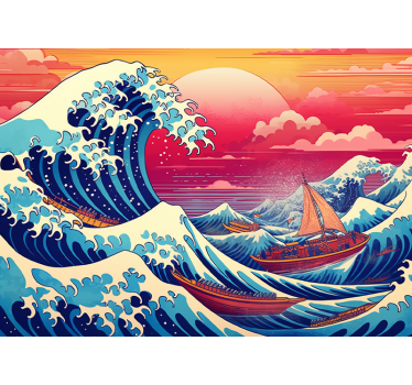 Fototapete Kunst japanische Welle gesättigt - TenStickers