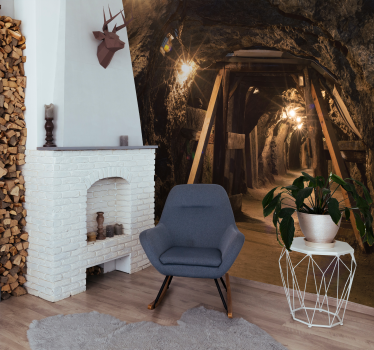3D Tapete Wohnzimmer hölzernes Goldminenbild - TenStickers