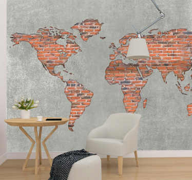 Weltkarte im Backsteinmauerdesign 3D Tapete - TenStickers