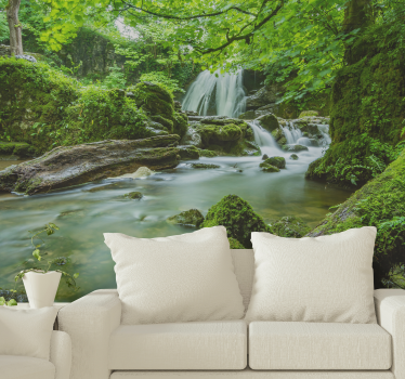Tapete Wohnzimmer 3D Fluss im Wald Natur - TenStickers