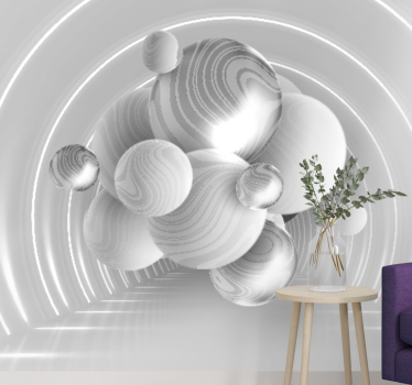 3D Tapete Wohnzimmer Kugeln im Tunnel - TenStickers