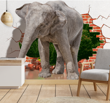 3d tapete elefant durchbricht wand - TenStickers