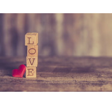Liebe Fototapete Love Text in Holz - TenStickers